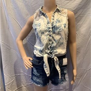 Acid Washed Cotton Denim Look Shirt Tank